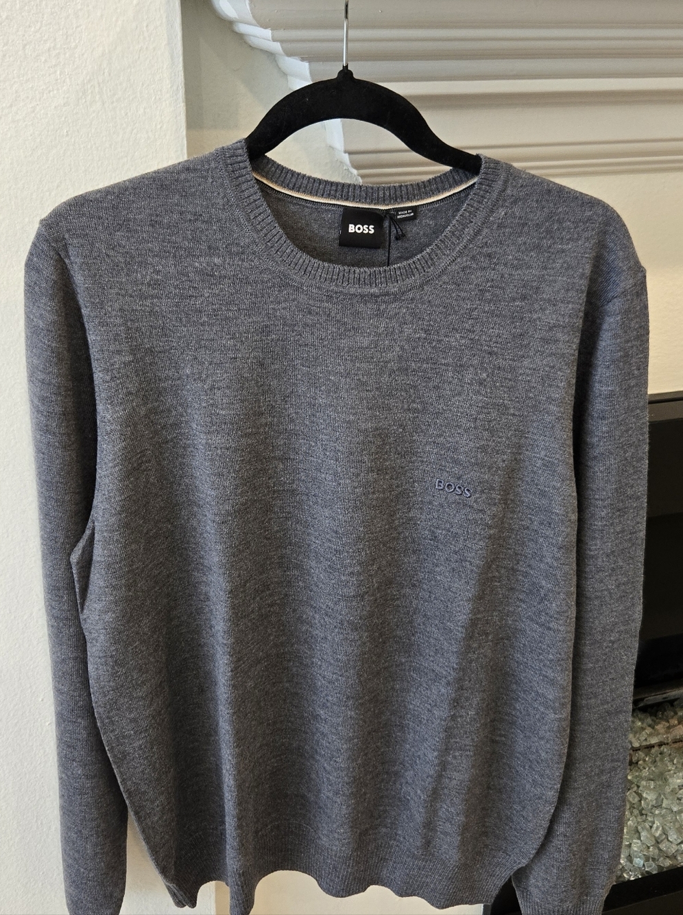 Brand New Gray Hugo Boss Knit Crew Neck Long Sleeves Men's Sweater. Size Medium